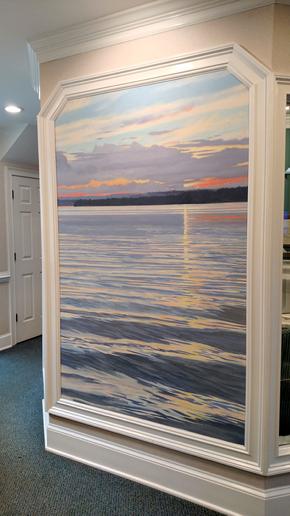 mural by Claude Buckley- Wateree Lake, 54 x 108 inches, Acrylic on canvas, Joseph Dental Associates Lobby, Camden, SC