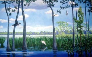 Murlal painting by Claude Buckley- 6 x 10 feet detail of the White Ibis Roost Mural