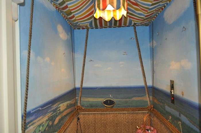 mural by Claude Buckley- Ballooning over Mulberry Plantation, elevator Mulberry Plantation, Camden, SC