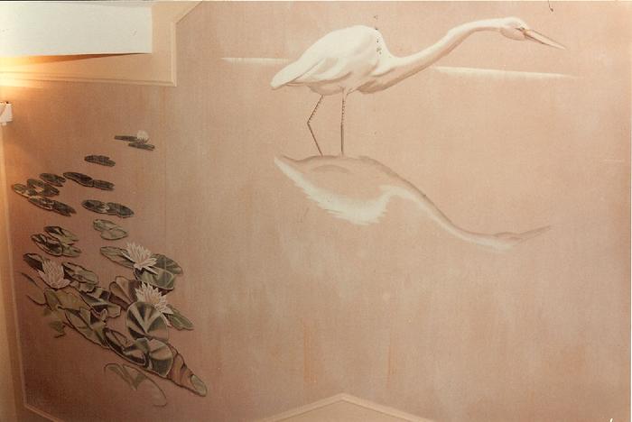 Mural by Claude Buckley- Oriental Stairwell, (detail) full mural is four stories tall, in 12 walls and a sky painted on the ceiling, private collection, Madrid