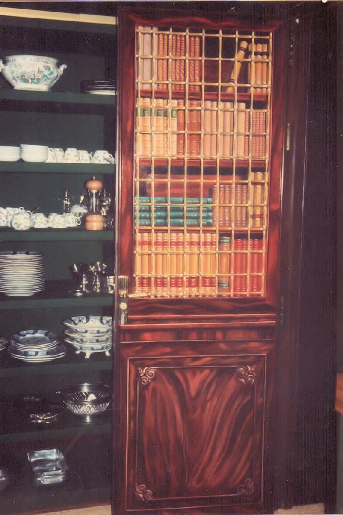 mural by Claude Buckley- Puertas Escondidas, door hidden in a library leading to the kitchen from the dinningroom, palacete c/ Alfonso XII, Madrid. contracted by designer Duarte Pinto Coelho