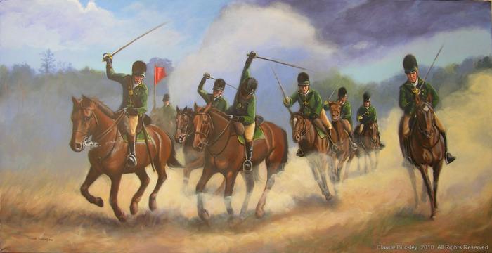 Mural painting by Claude Buckley-  Charge of the British Legion Charge during the Battle of Camden, 10 x 45 feet, acrylic on polyester canvas, Rotunda Robert Mills Courthouse, Camden, SC