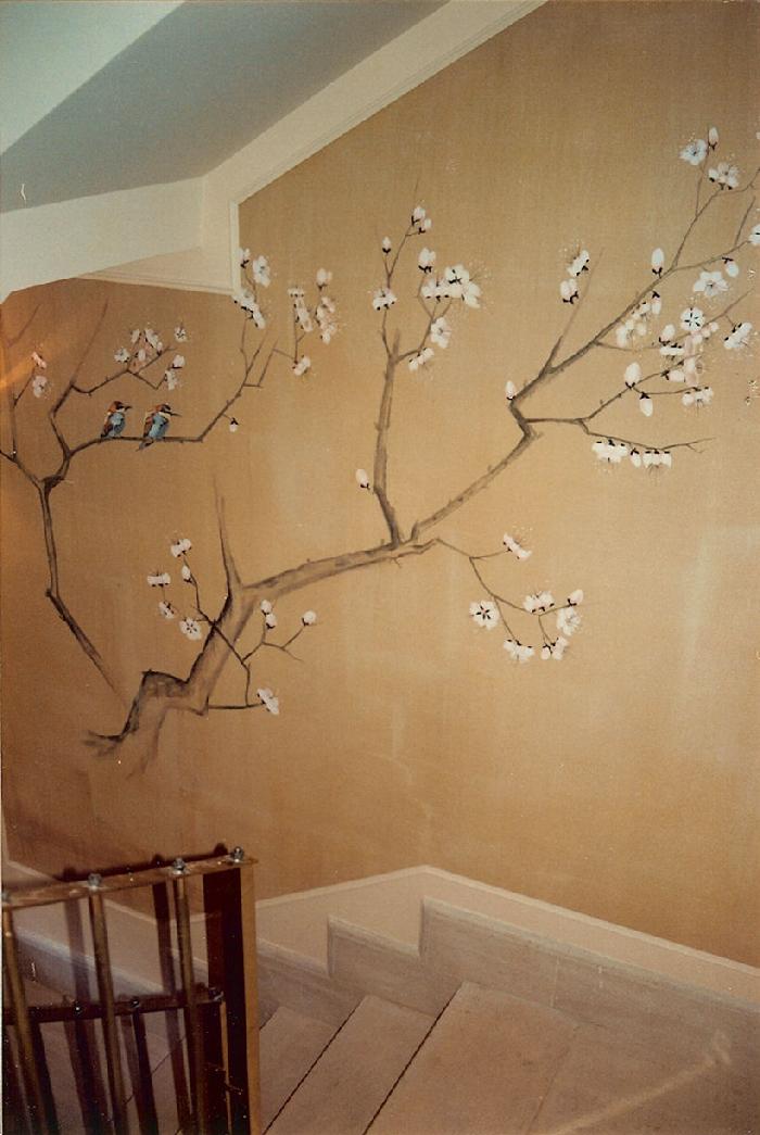 mural by Claude Buckley- Oriental Stairwell (detail) full mural is four stories tall, in 12 walls and a sky painted on the ceiling, private collection, Madrid