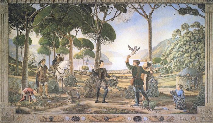 Claude Buckley- Mural de Cetreria finca El Santo, 16 x 27 feet, acrylic tempera on plaster wall