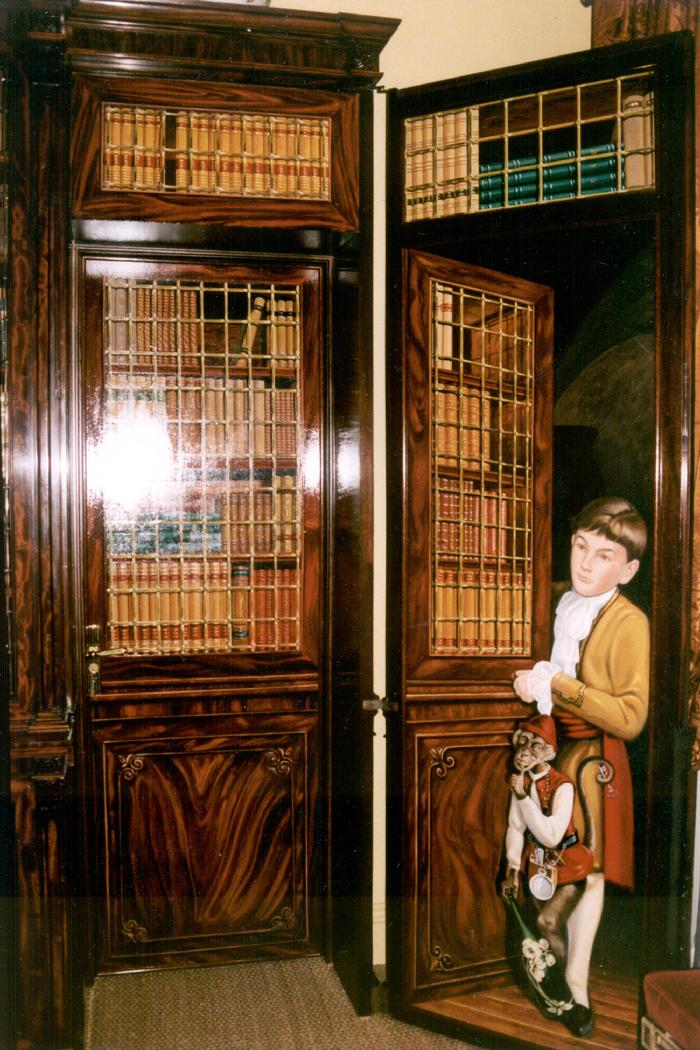 mural by Claude Buckley- Puertas Escondidas, door hidden in a library leading to the kitchen from the dinningroom, palacete c/ Alfonso XII, Madrid. contracted by designer Duarte Pinto Coelho