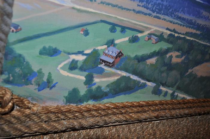 mural by Claude Buckley- Ballooning over Mulberry Plantation, elevator Mulberry Plantation, Camden, SC