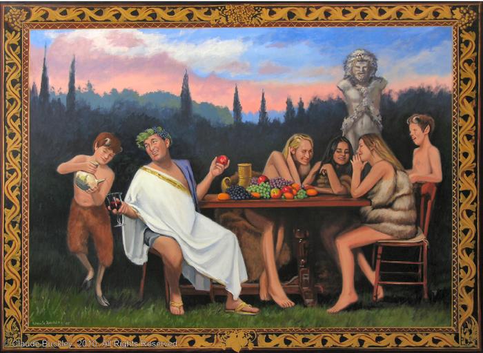 Claude Buckley- The Baccants, mural portrait of Mr. David Cutler, 72 in x 96 Acrylic on canvas