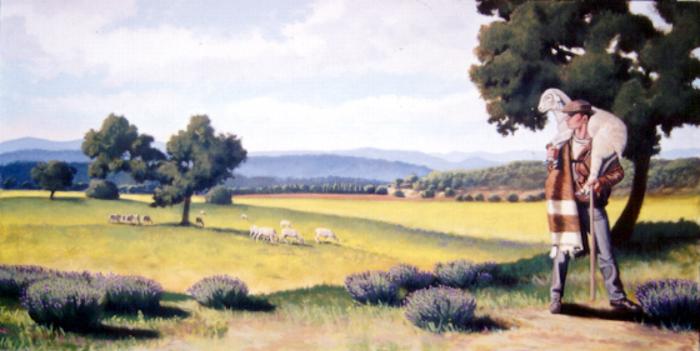 Mural painting by Claude Buckley- El Buen Pastor, 72 inches x 120 inches acrylic mural