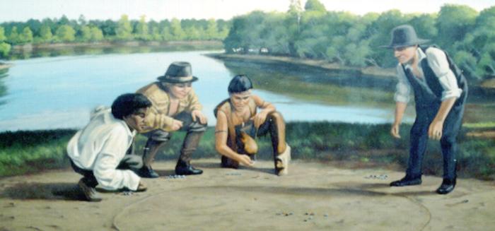 Claude Buckley- detail of By the Bank of the Wateree River, 1790, &#65279;&#65279;6 x 28 feet acrylic on canvas, Pine Tree Elementary School, Camden SC.