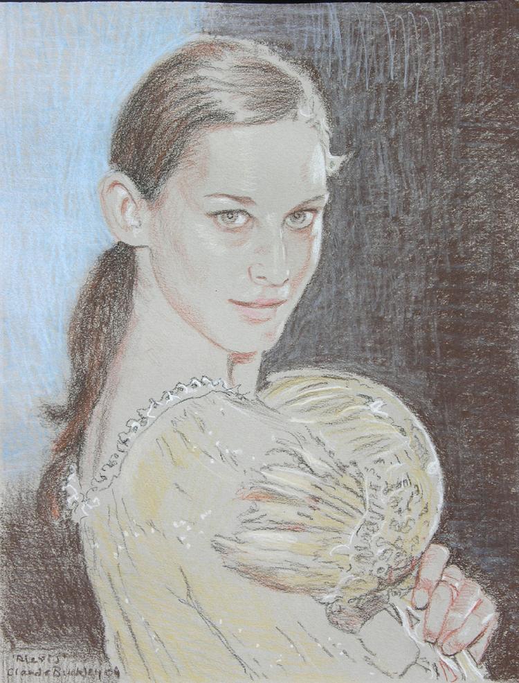 pastel drawing of a young woman by Claude Buckley- Alexis, 18 x 14 in pastel pencil on paper, private collection, Columbia SC