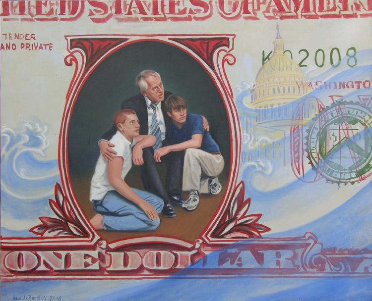 pop art painting by Claude Buckley- The beseiged Middle Class, 40 x 50 in, acrylic on canvas
