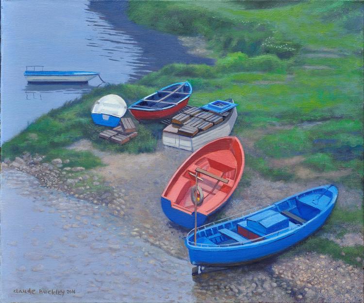 Oil landscape painting by Claude Buckley- Barcas en la Rabia- 18.11 x 21.65 in (46 x 55 cm) oil on canvas 2016