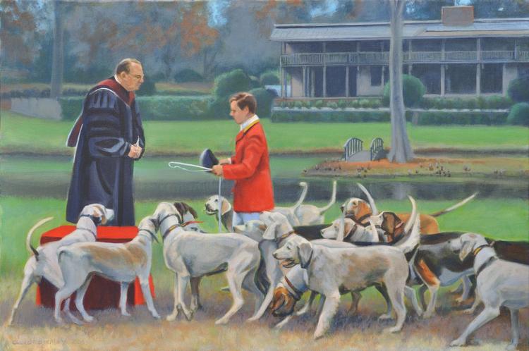 Claude Buckley- Blessing the Hounds oil on canvas. Commissioned by the Late Max Wood, private collection