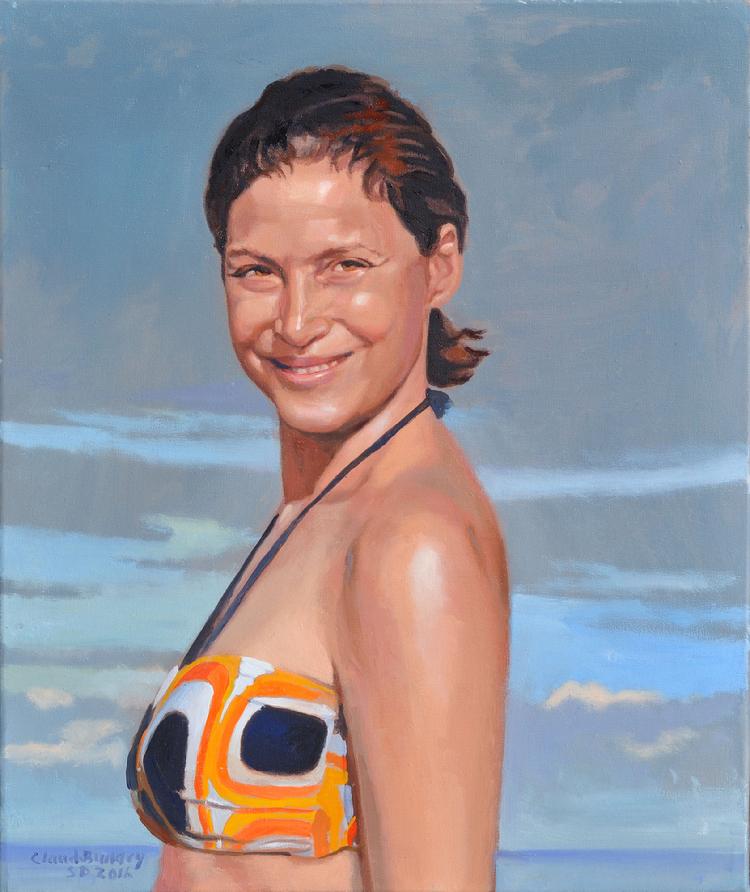 oil portrait by Claude Buckley- Elenita en la Playa, 24 x 30 in
