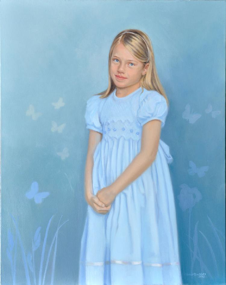 oil portrait by Claude Buckley- Miss Groat 40 x 24 in oil on canvas