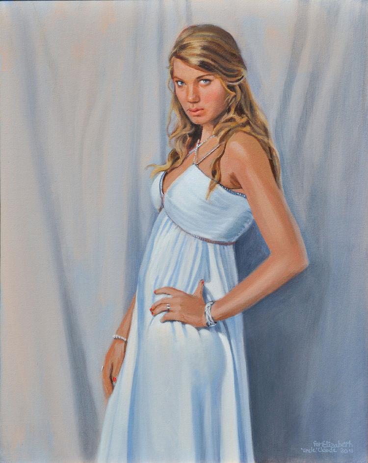oil portrait of a beutiful young woman by Claude Buckley- Esther Ferguson, 14 x 18 in oil on canvas, Ferguson collection, Charleston, SC