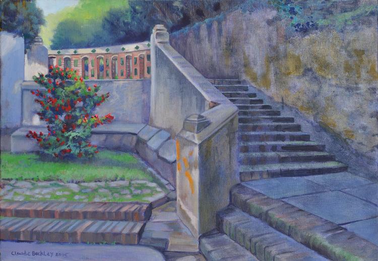 oil painting by Claude Buckley- Escalera a Castroalbio, oil on canvas, 2016, private collection, Madrid, SP