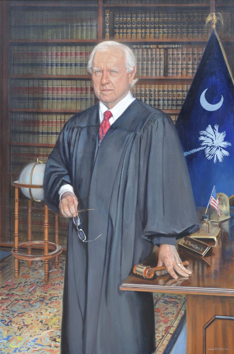 judicial oil portrait by Claude Buckley- Honorable Thomas G. Cooper, 54 x 66 in oil on canvas,  Kershaw County Courtroom, Camden, SC