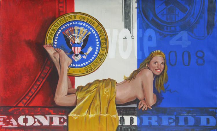pop painting by Claude Buckley- One Vote for Liberty, 40 x 60 in, acrylic on canvas