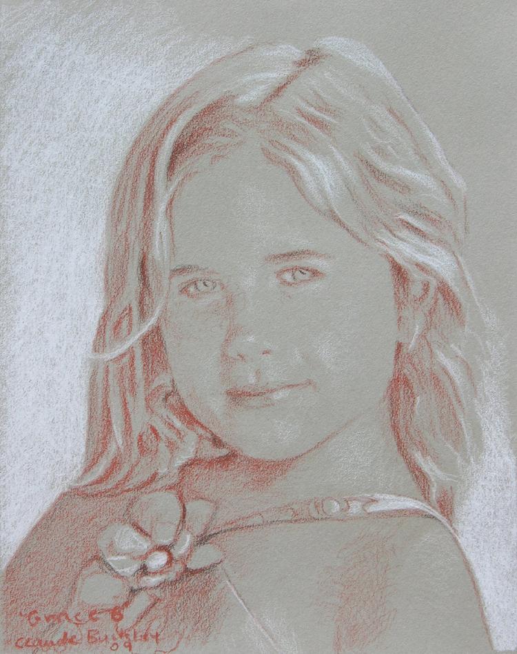 pastel drawing by Claude Buckley- Young Girl, 10 x 8 in charcoal on paper, private collection, Daytona, FL